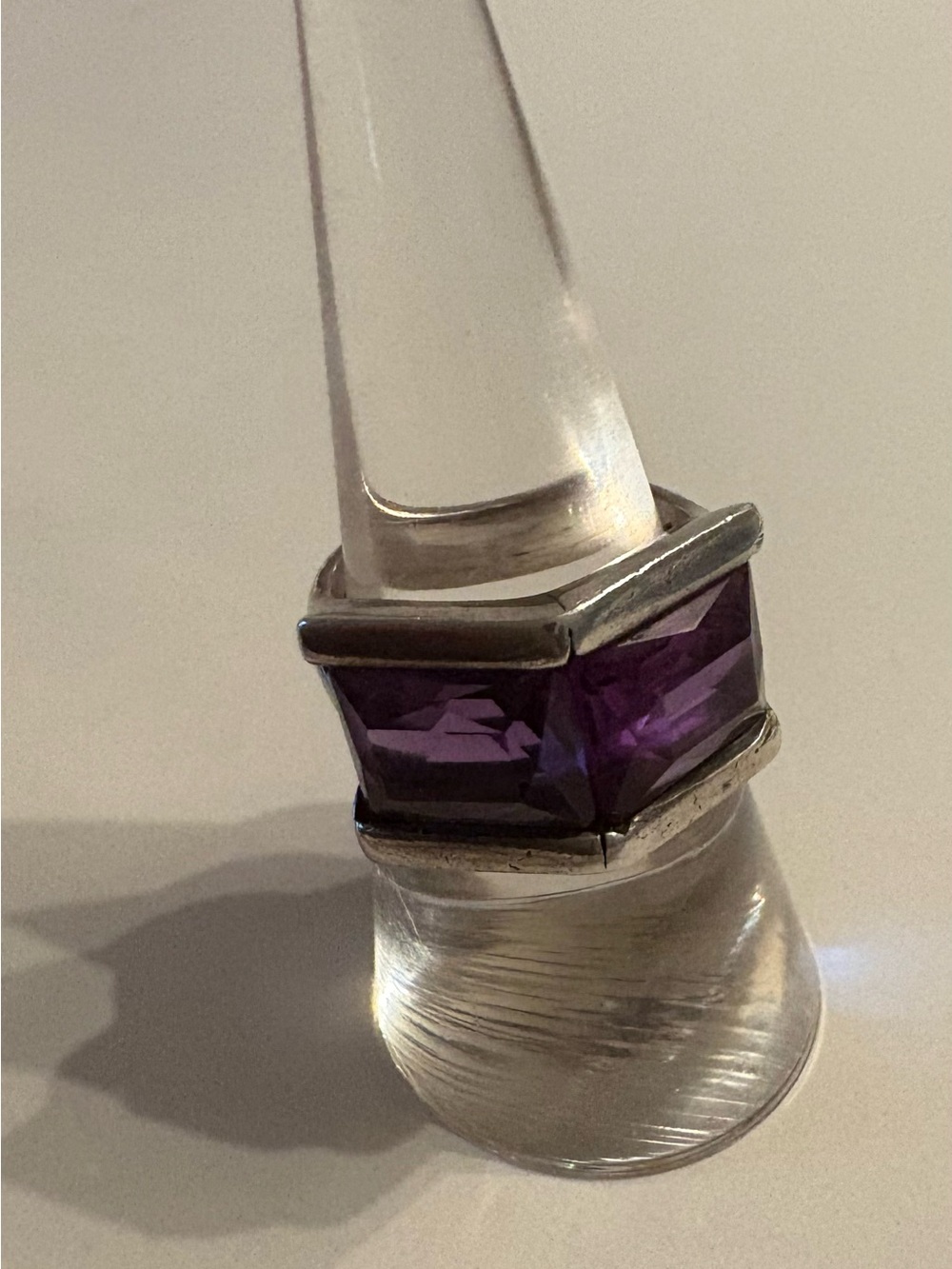 Sterling Silver Ring with Rectangular Amethyst Stones